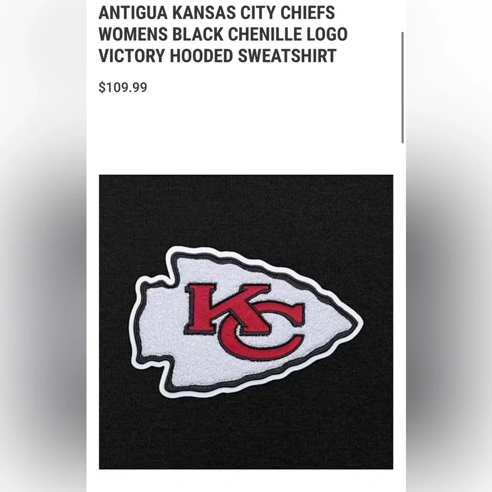 KANSAS CITY CHIEFS ANTIGUA LADIES BLACK CHENILLE LOGO VICTORY HOODED SWEATSHIRT - Picture 2 of 12